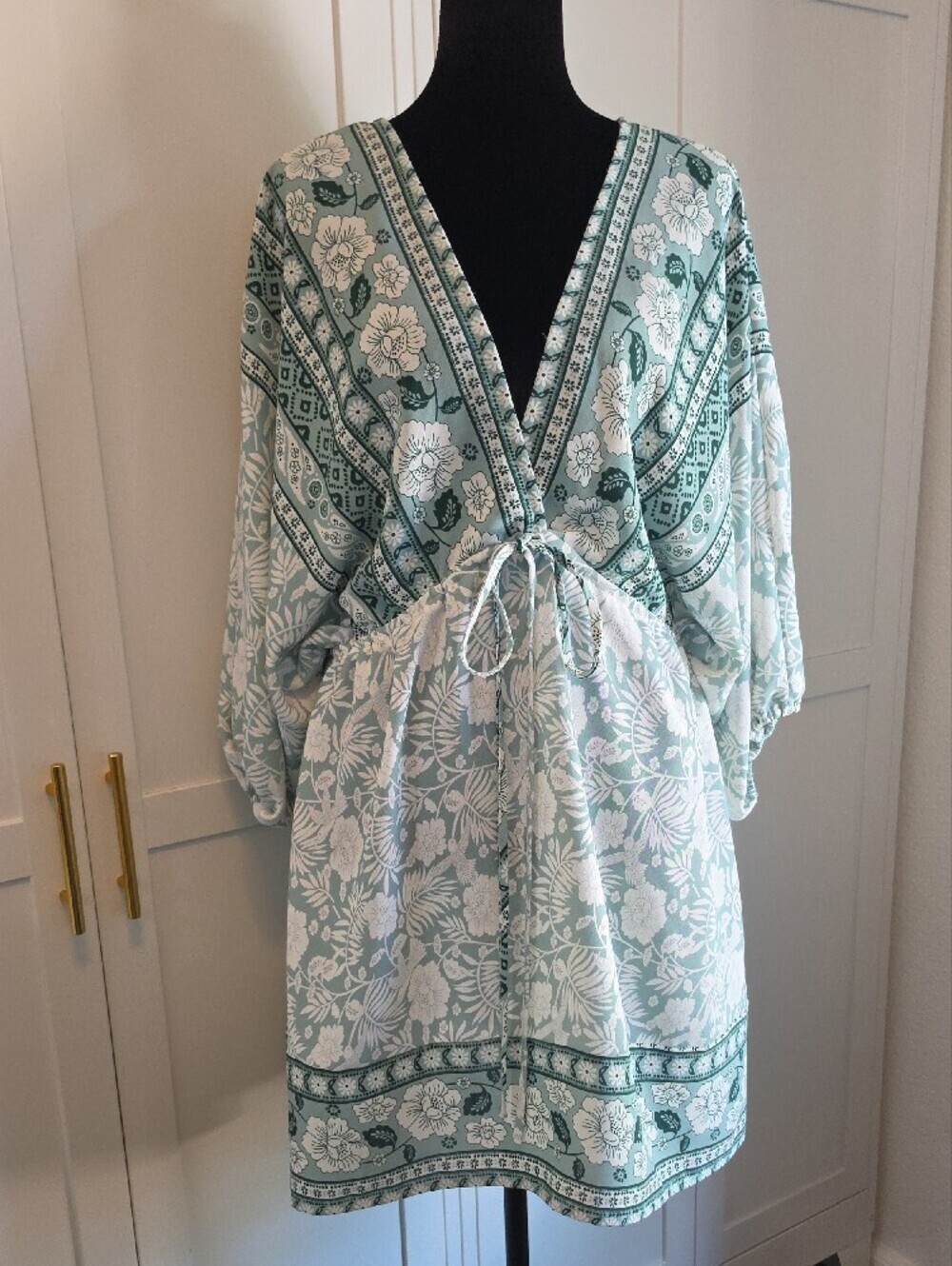 Cupshe Sage Green Floral Tie-Front Swim Coverup Dress - Picture 3 of 8